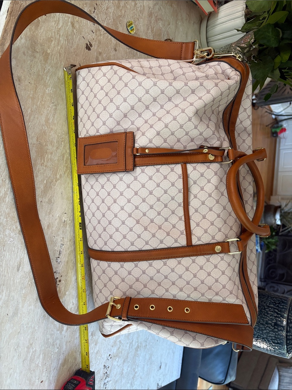 Steve Madden Cream and Tan Women's Travel Tote Bag with Adjustable Strap -